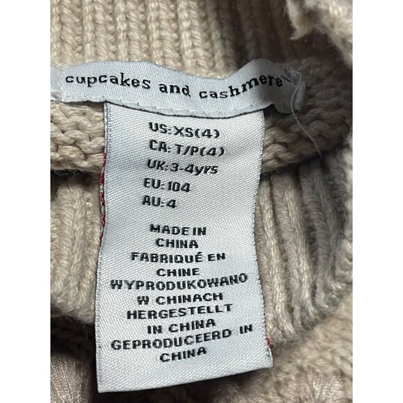 Cupcakes & Cashmere Kids Girls Sweater Dress Beige XS 4 Embroidered Floral Knit - Picture 5 of 7